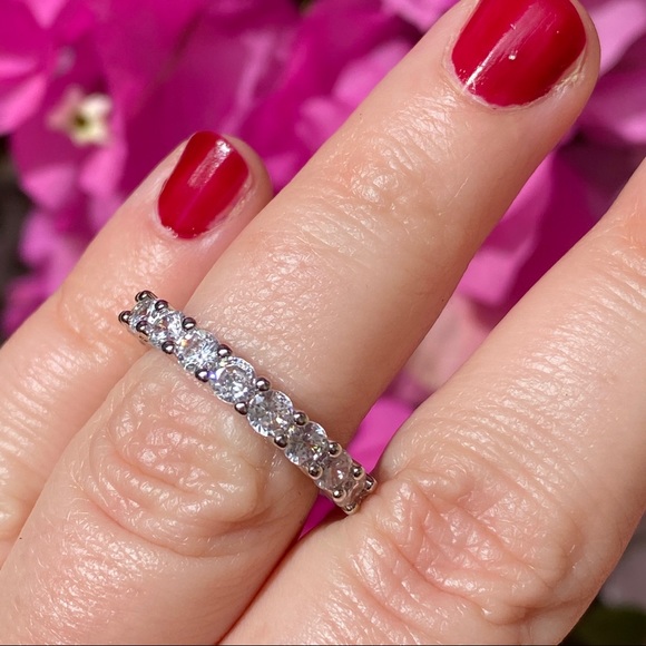 14k gold over 925 diamond eternity wedding band - Picture 4 of 16